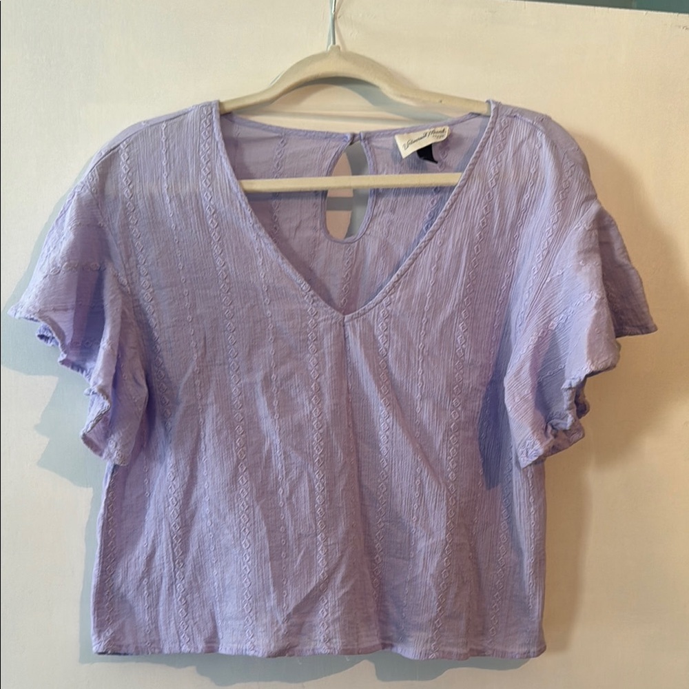 Purple Flutter Sleeve Crop Blouse